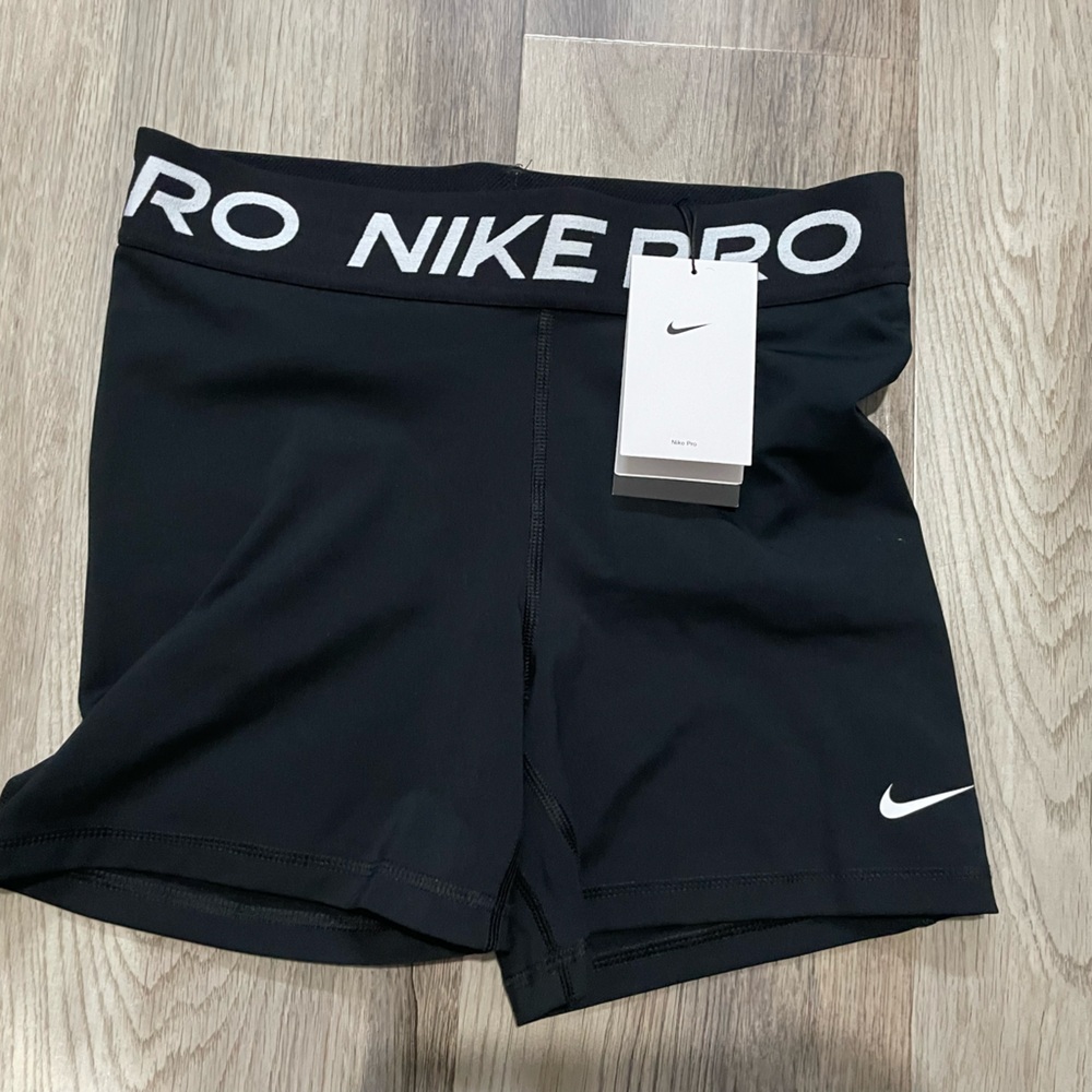 SOLD Nike Pro Women's Black Performance Bike Shorts with White Logo